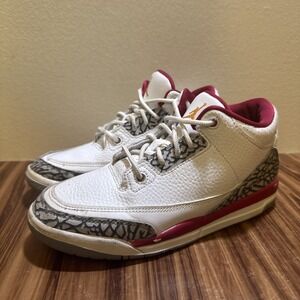 Nike Air Jordan 3 Retro Shoes Kids Size 3Y White Cardinal Red AJ3 429487-126